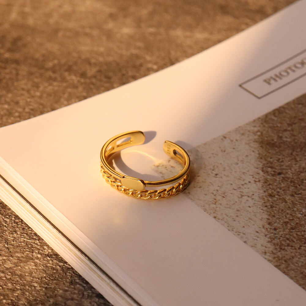 Abbey Gold Double Band Chain Ring