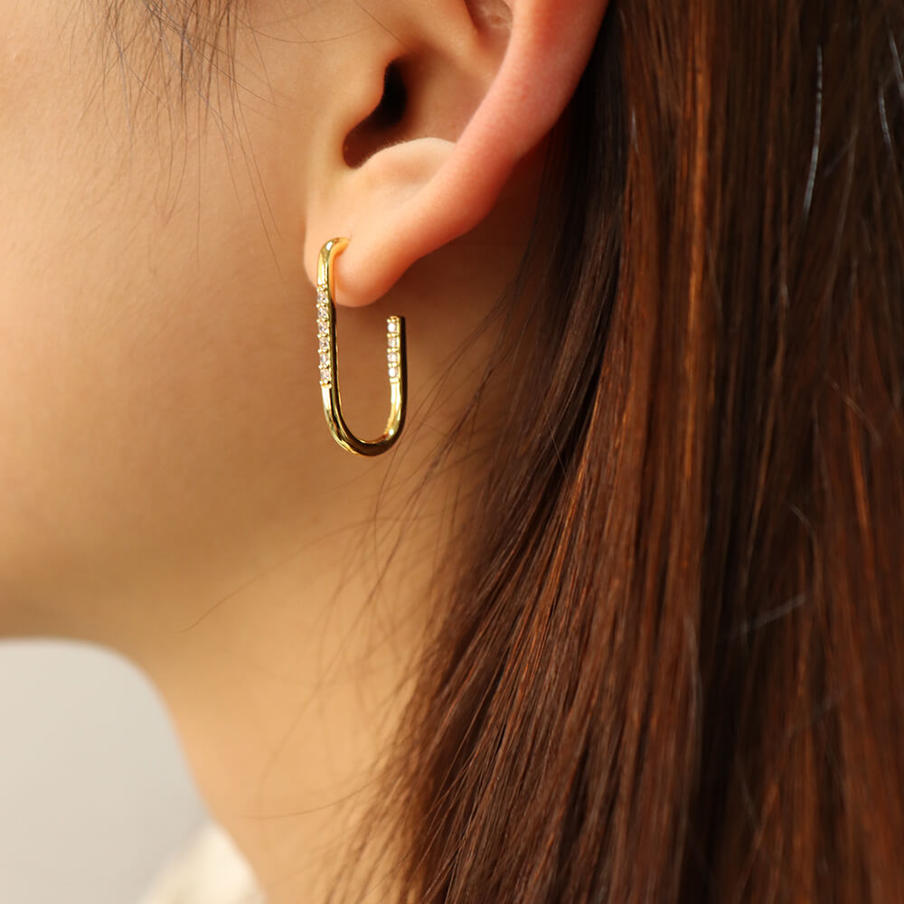 Aurora Gold Pavé Rectangle Hoop Earrings