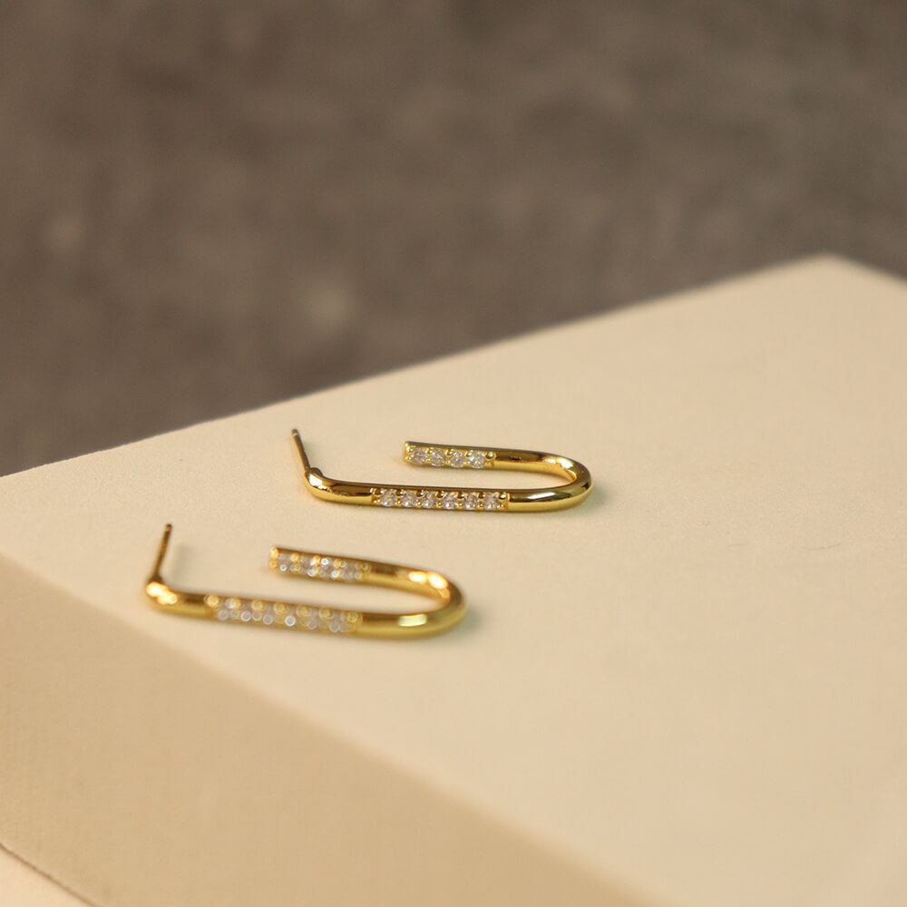 Aurora Gold Pavé Rectangle Hoop Earrings