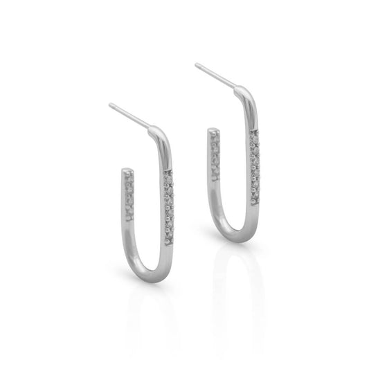 Aurora Silver Pavé Rectangle Hoop Earrings