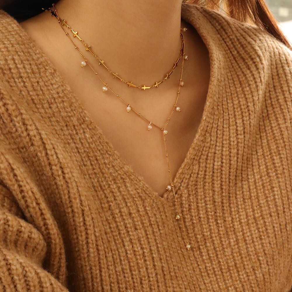 Livia Gold Pearl Lariat Necklace