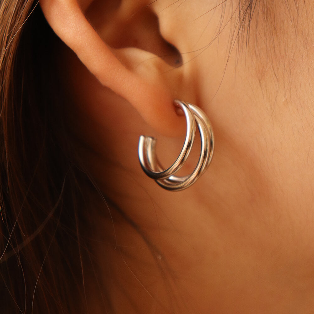 Mia Silver Triple Hoop Earring